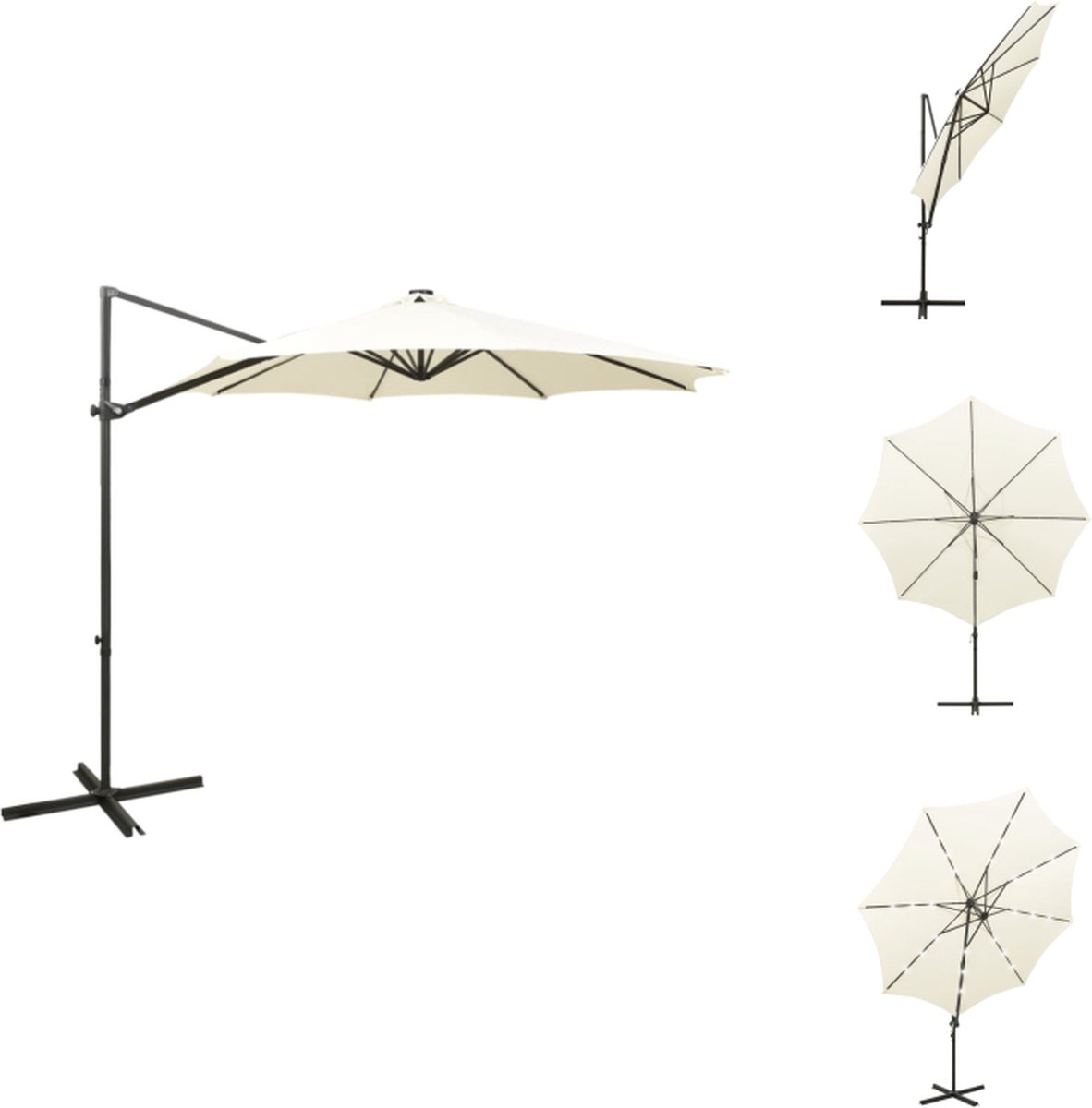 vidaXL Zweefparasol - Zweefparasols - Parasol - Tuinparasol - Zweefparasol met paal en LED-verlichting 300 cm zandkleurig (8721032985104)