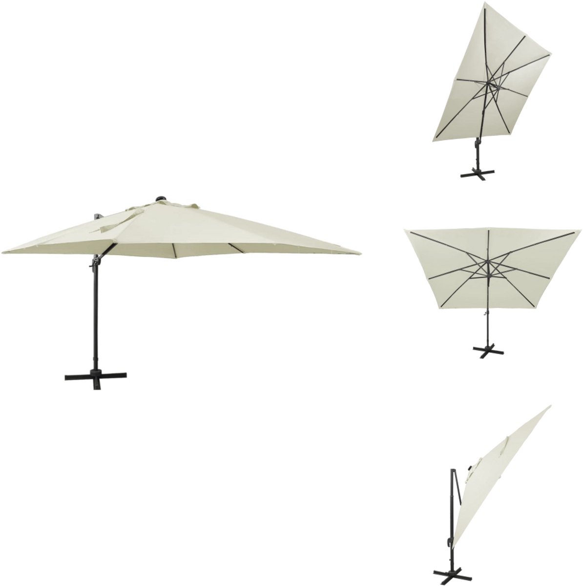 vidaXL Zweefparasol - Zweefparasols - Parasol - Tuinparasol - Zweefparasol met paal en LED-verlichting 300 cm zandkleurig (8721032996865)