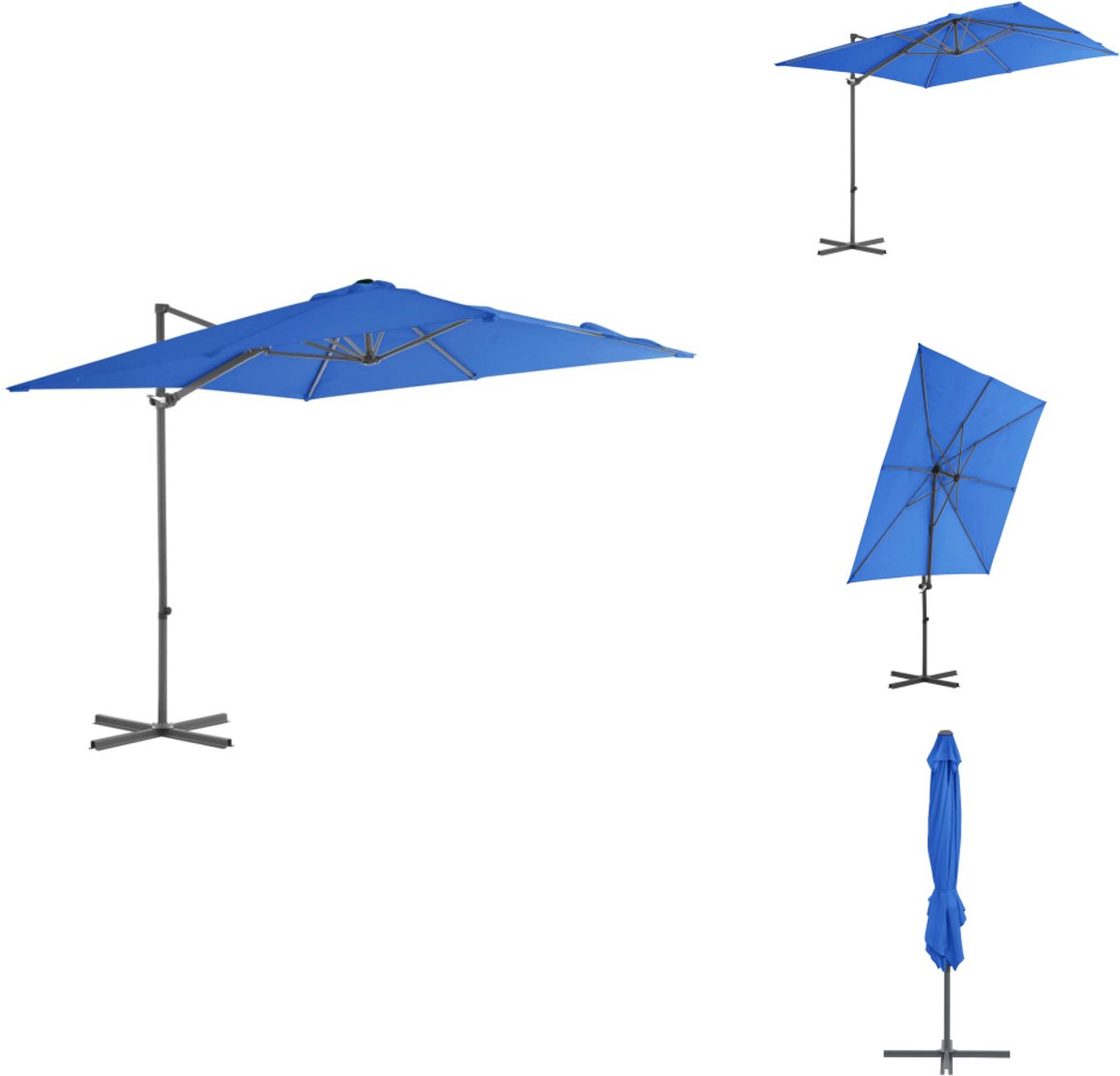 vidaXL Zweefparasol - Zweefparasols - Parasol - Tuinparasol - Zweefparasol met stalen paal 250x250 cm azuurblauw (8721032991501)