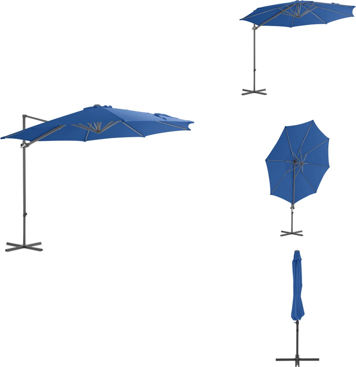 vidaXL Zweefparasol - Zweefparasols - Parasol - Tuinparasol - Zweefparasol met stalen paal 300 cm azuurblauw (8721096025167)