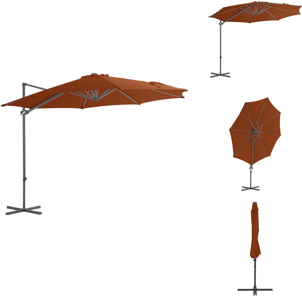 vidaXL Zweefparasol - Zweefparasols - Parasol - Tuinparasol - Zweefparasol met stalen paal 300 cm terracottakleurig (8721032993703)