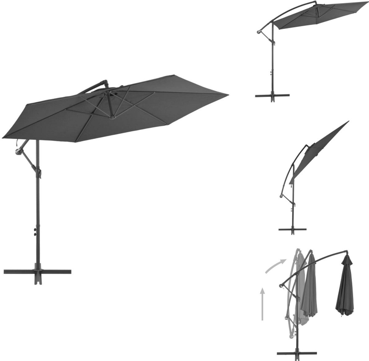 vidaXL Zweefparasol - Zweefparasols - Tuinparasol - Balkon Parasol - Zweefparasol met aluminium paal 300 cm antracietkleurig (8721032993246)