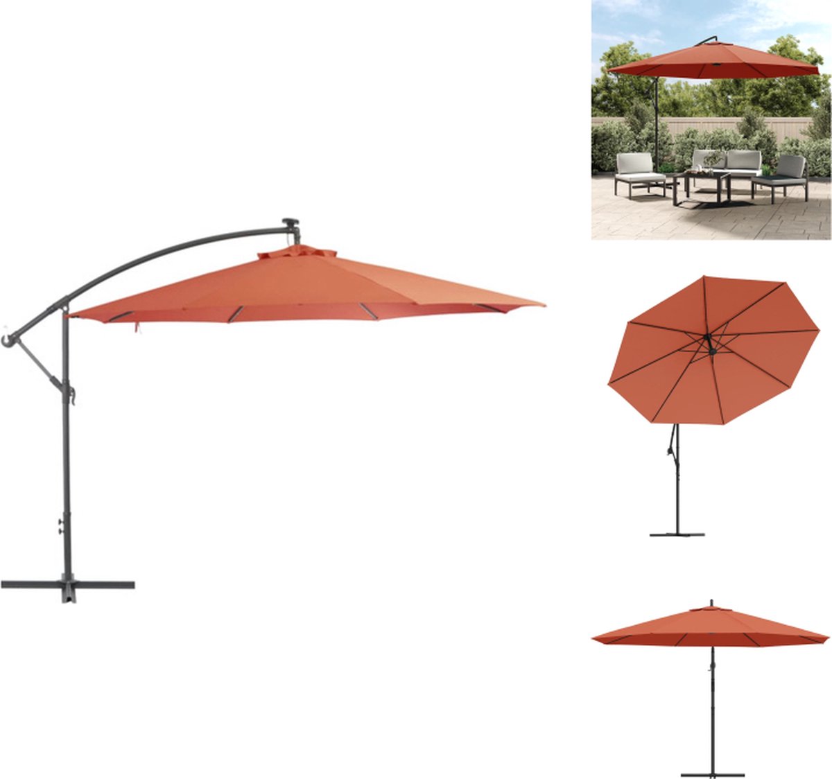 vidaXL Zweefparasol - Zweefparasols - Tuinparasol - Balkon Parasol - Zweefparasol met aluminium paal 350 cm terracottakleurig (8721032996094)
