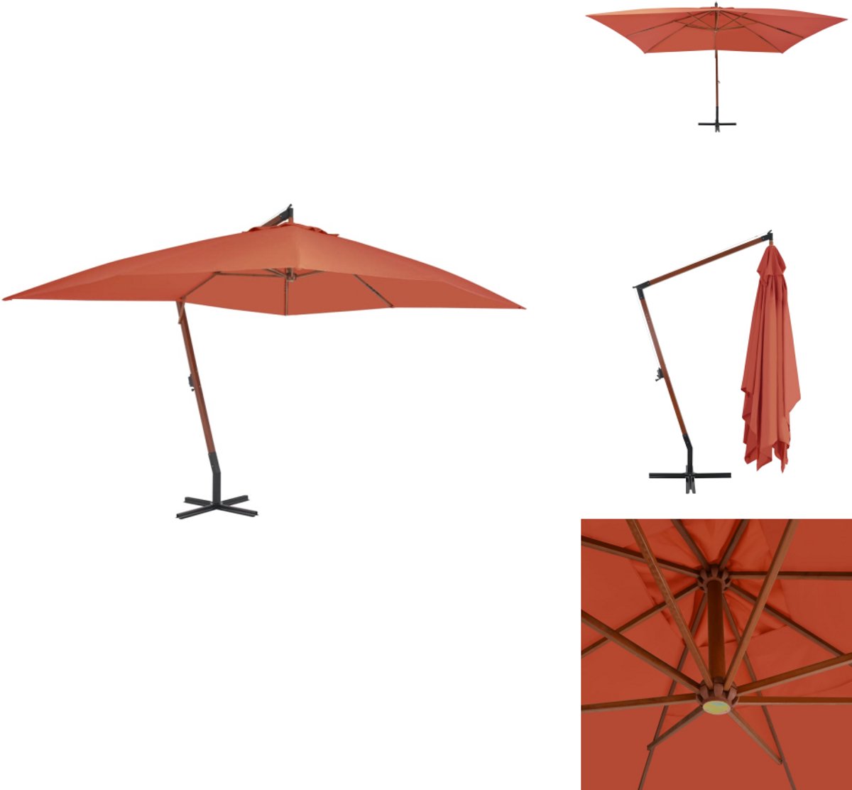 vidaXL Zweefparasol - Zweefparasols - Tuinparasol - Balkon Parasol - Zweefparasol met houten paal 400x300 cm terracottakleurig (8721032978526)