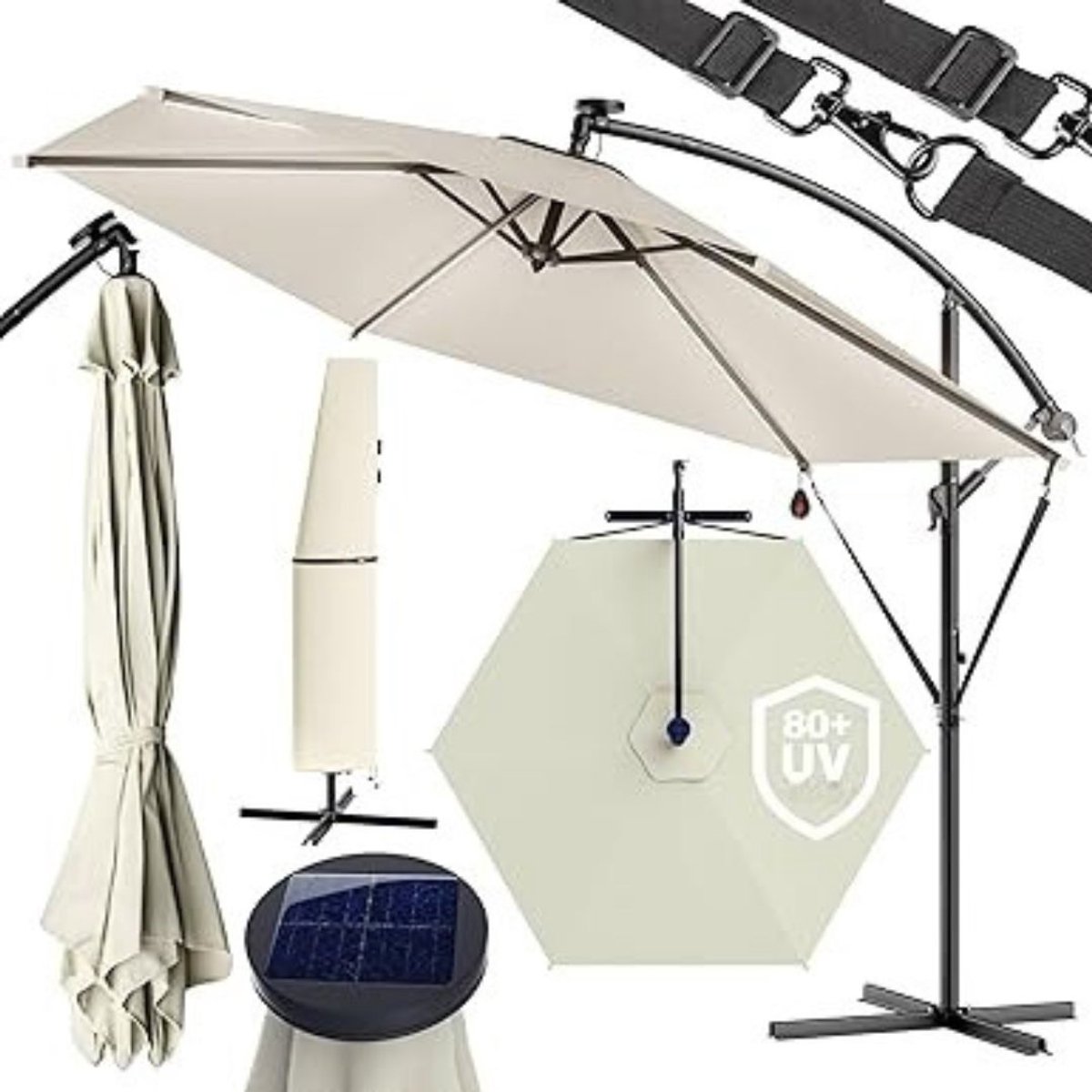 GTB® Zweefparasol met Voet - Zweefparasol - Met Voet - Crème - 330cm x 330cm x 280cm (6152721877851)