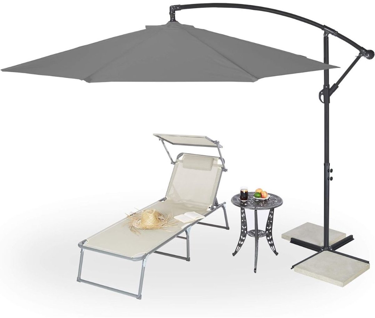 GTB® Zweefparasol met Voet - Zweefparasol - Met Voet - Grijs - 350cm x 300cm x 250cm (6152721885832)