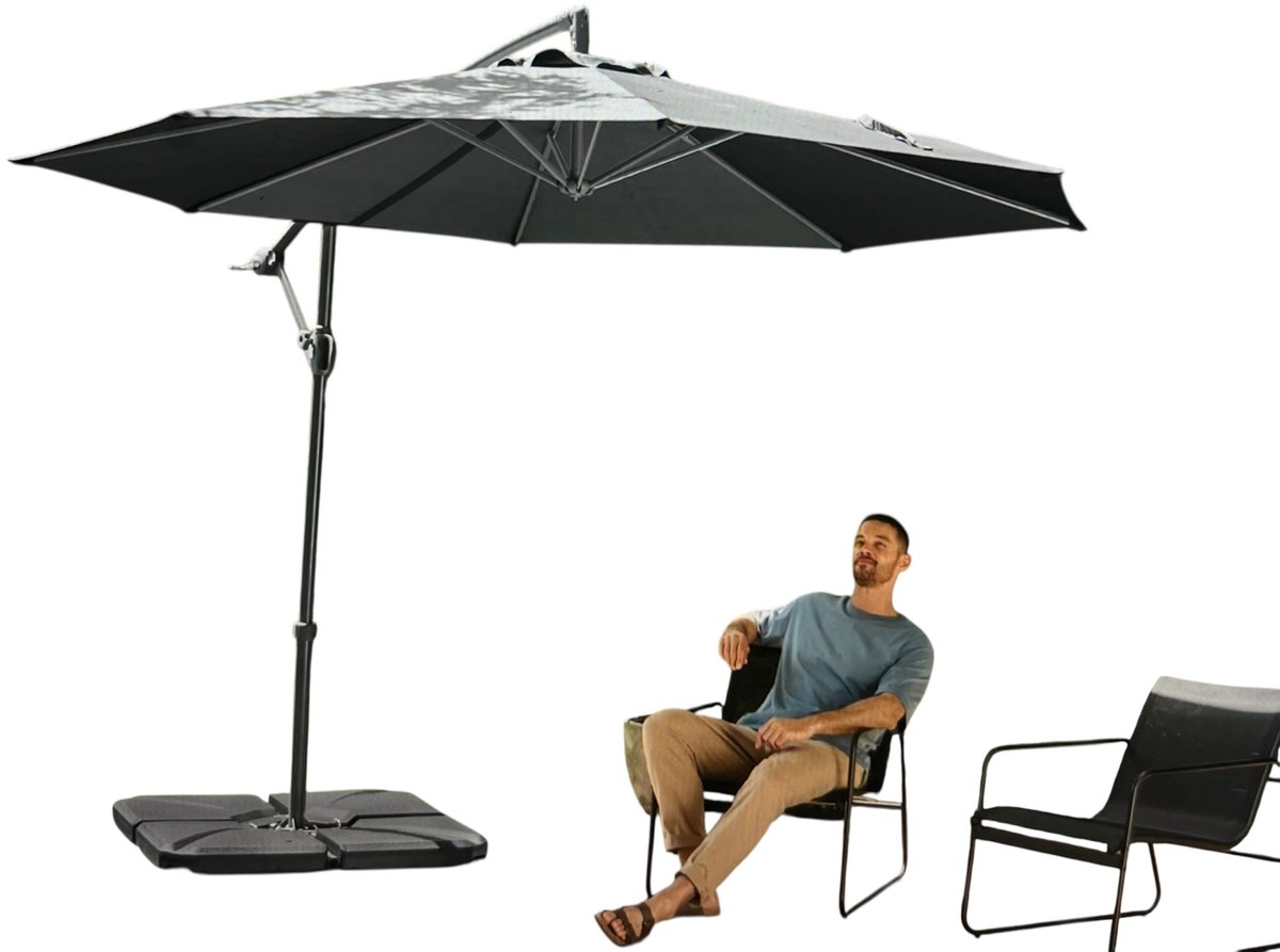 Livarno Zweefparasol 300 cm x 258 cm draaibaar Antraciet 180 grams polyester doek (4055334578752)