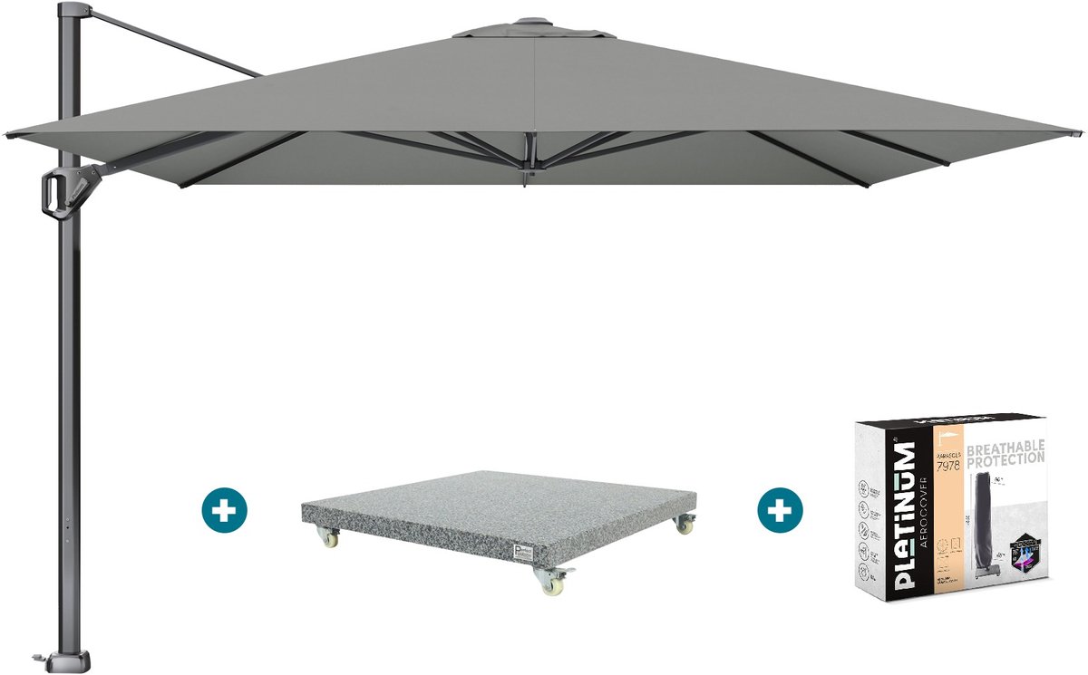 Platinum Challenger Telescope Zweefparasol premium - 3,5x3,5 - Manhattan grey met voet en hoes (6154114255284)