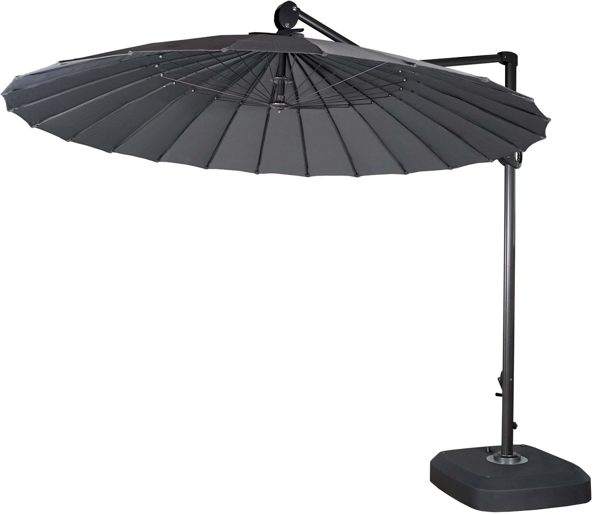 Zweefparasol MCW-A34, parasol met staander/beschermhoes, draaibaar oprolbaar Ø 2,8m polyester aluminium/staal 25kg ~ antraciet (4057651240138)
