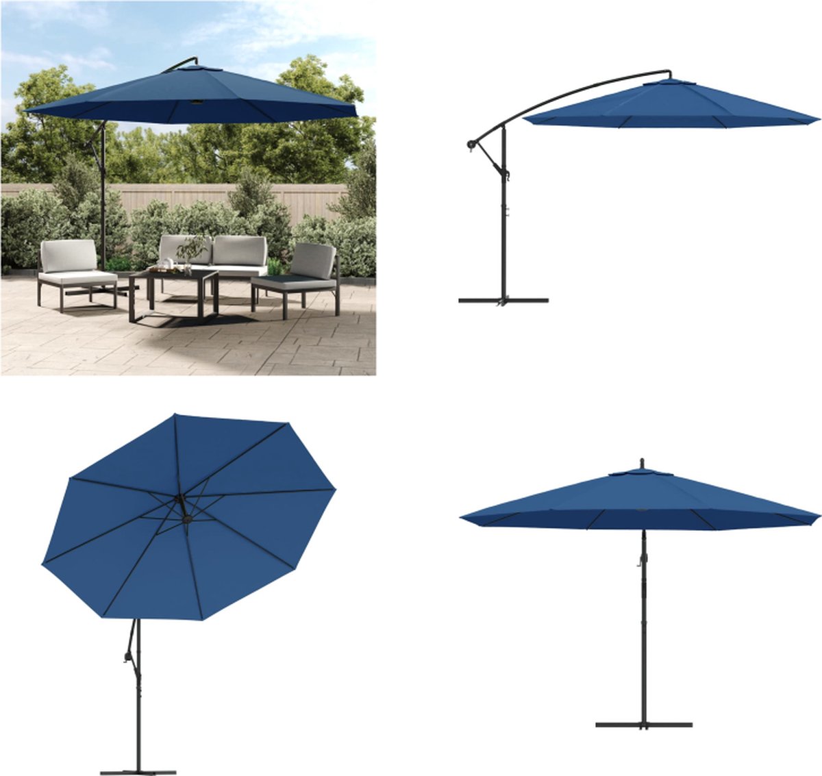 vidaXL Zweefparasol met aluminium paal 350 cm blauw - Zweefparasol - Zweefparasols - Parasol - Parasols (8721115520987)