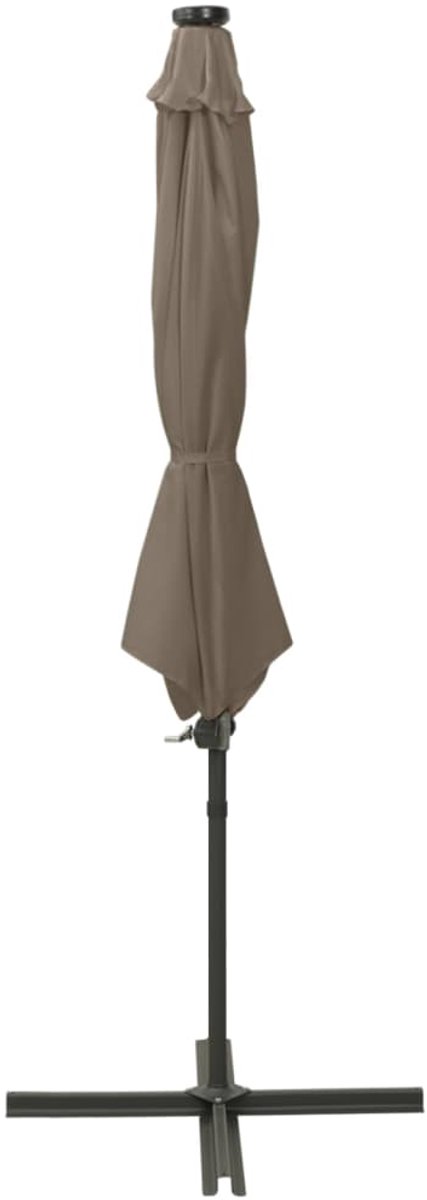 vidaXL Zweefparasol met paal en LED-verlichting 300 cm taupe - Zweefparasol - Zweefparasols - Parasol - Tuinparasol (8721115547137)