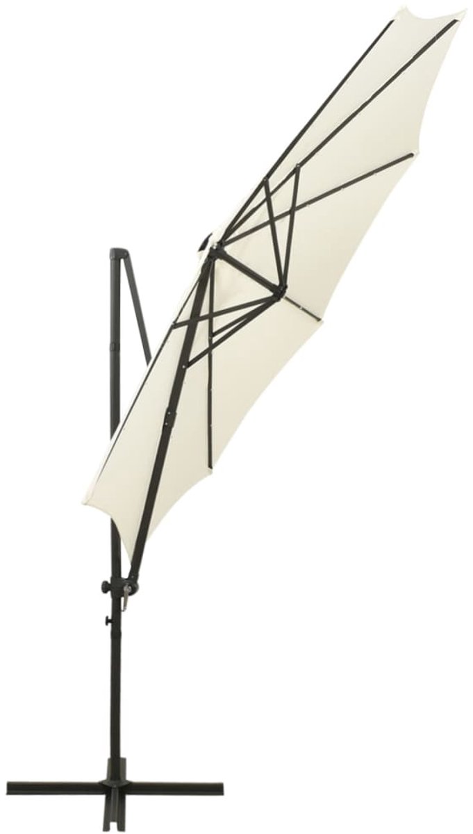 vidaXL Zweefparasol met paal en LED-verlichting 300 cm zandkleurig - Zweefparasol - Zweefparasols - Parasol - Tuinparasol (8222034693863)