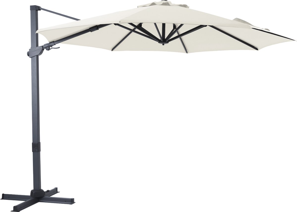 AXI Cyrus Premium Zweefparasol Ø 300cm Antraciet/beige incl. Hoes - Gepoedercoat aluminium frame met kruisvoet - 360° Draaibaar - Kantelbaar - UV werend doek (8720365063633)