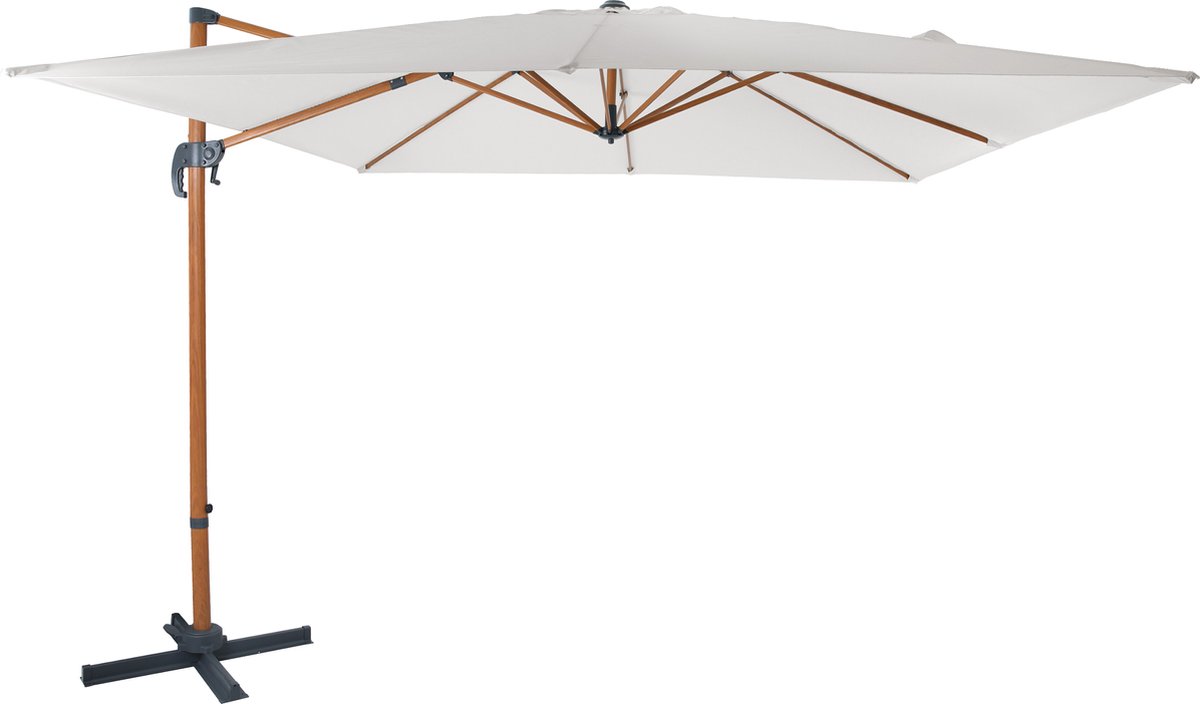 AXI Nima Zweefparasol 300x300 cm Houtlook/beige incl. Hoes - Gepoedercoat aluminium frame met kruisvoet - 360° Draaibaar - Kantelbaar - UV werend doek (8720365063305)