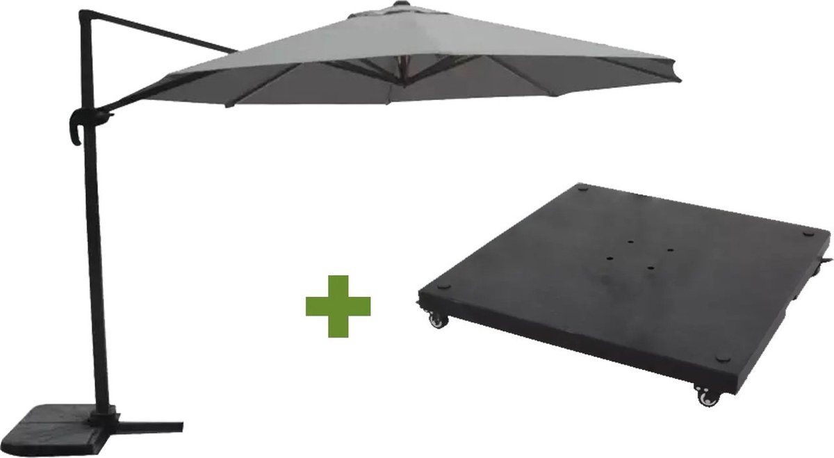 Grote Zweefparasol Virgo Antraciet 3,5M met verrijdbare 90kg voet (7863388770650)