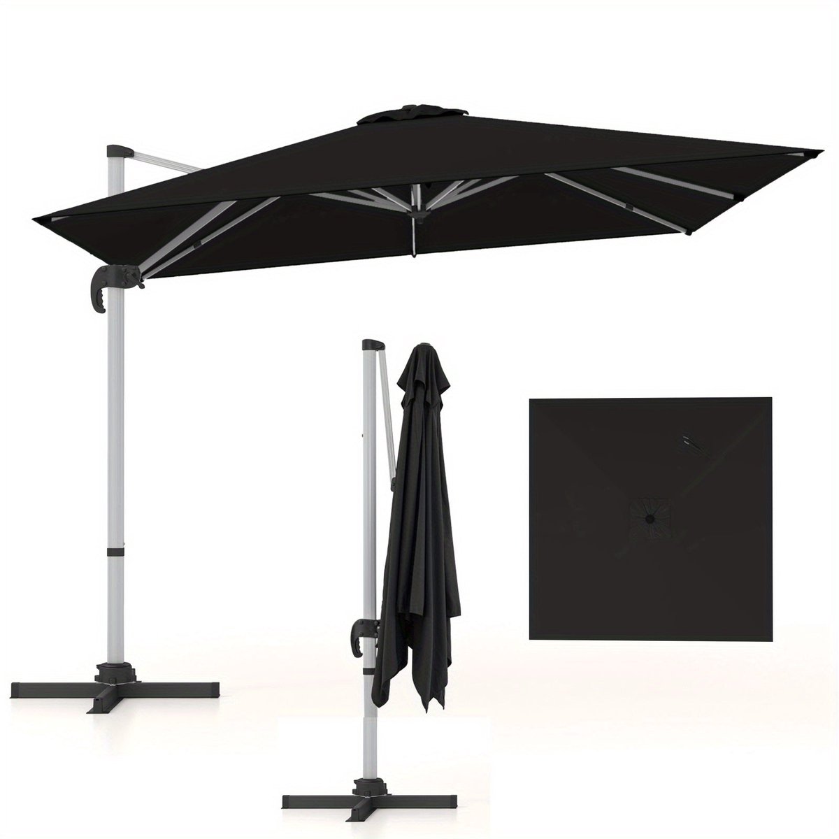 Parasol - Zweefparasol - Tuinparasol - Balkonparasol - Stokparasol - 300 cm - 360° Draaibaar - Aluminium Frame - Scheurbestendig Polyester - Kantelbaar - Met Kruisvoet - Windventilatie (8721391107759)