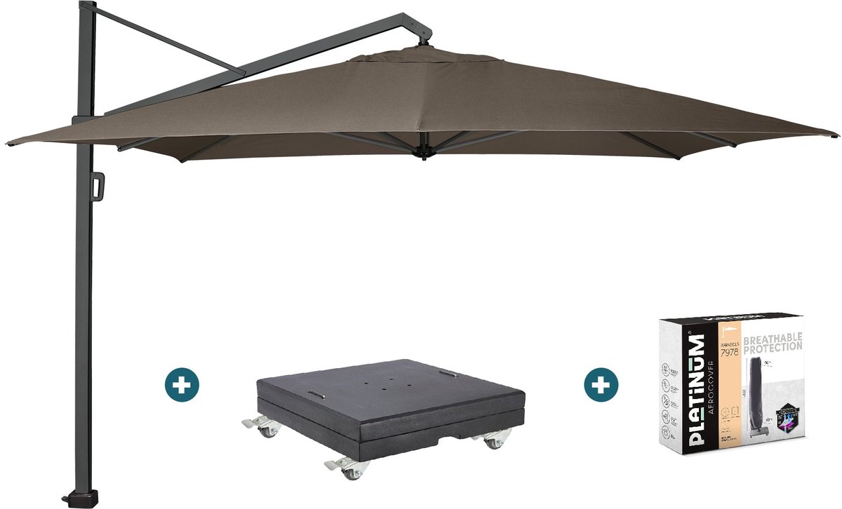 Platinum Icon T1 Zweefparasol - 4x3m. - Havanna taupe met voet en hoes (6154114384311)