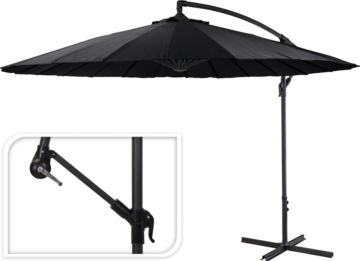 Zweefparasol 300cm voor tuin, terras of balkon - Vertikaal kantelbaar | Zwart (8719202996968)