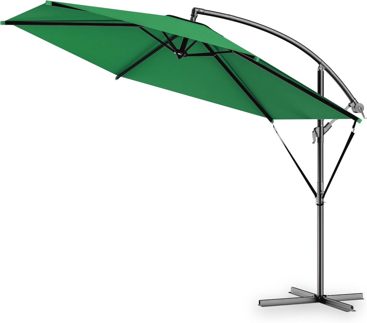 Zweefparasol Roestvrij Aluminium Ø 300cm met Windbescherming en Draaibare Kanteling - Groen (6154545463449)