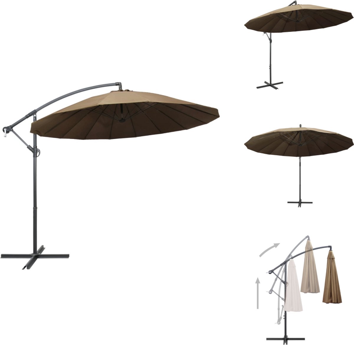 vidaXL Parasol - Parasols - Hangparasol - Hangparasols - Zweefparasol met aluminium paal 3 m taupe (8721032979493)