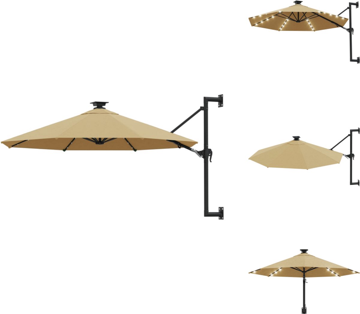 vidaXL Parasol - Parasols - Parasol Met LED - Wandparasol - Wandparasol met LED's 300 cm taupe (8721031275701)