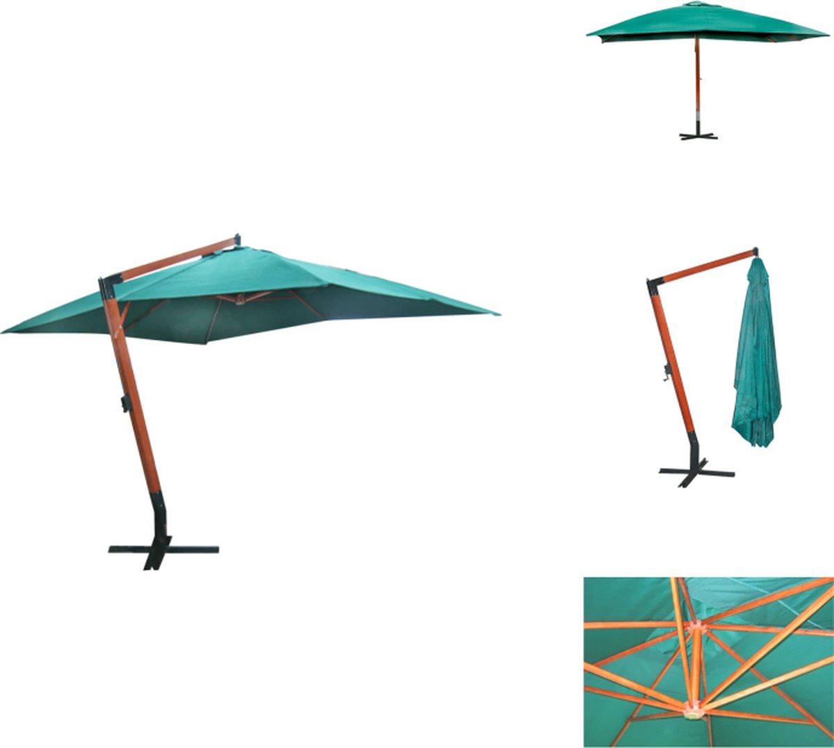 vidaXL Parasol - Parasols - Tuinparasol - Balkon Parasol - Zweefparasol Melia 300x400 cm groen (8721032979127)