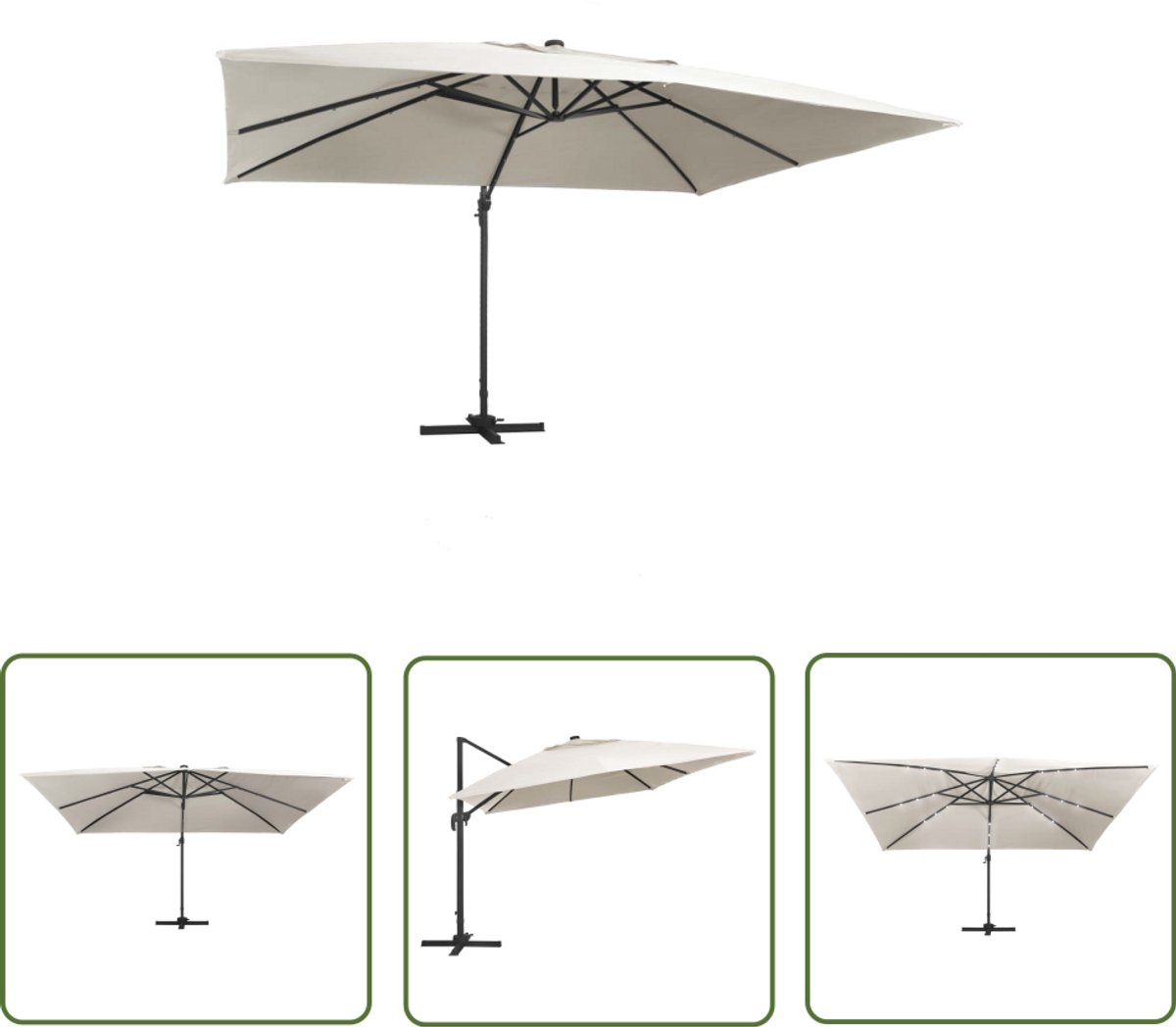 vidaXL Tuindecoratie - Zonnebril - Zweefparasol met LED en aluminium paal 400x300 cm zandkleurig - Buitenschildering - Lounge Set - Veranda (8025340511568)