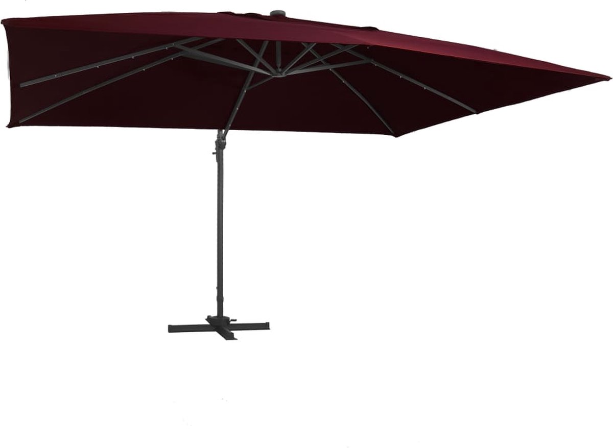 vidaXL Tuindecoratie - Zonnebril - Zweefparasol met LED-verlichting 400x300 cm bordeauxrood - Buitenspeelgoed - Patio Set - Lounge Stoel (8721032000876)