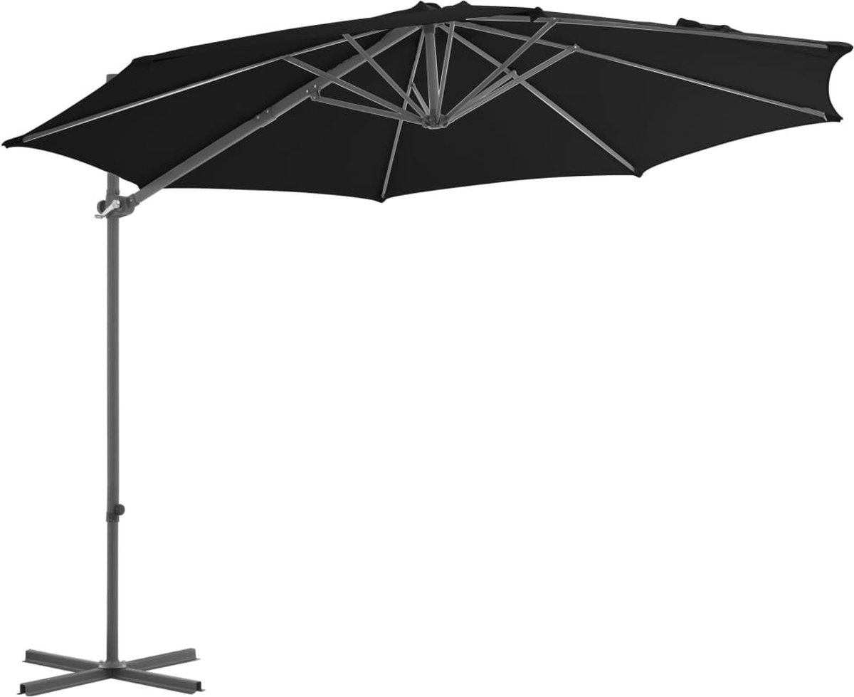 vidaXL Zweefparasol - 300 cm - Staal - Zwart Zonnescherm - Parasol - Tuinset - Buitenleven - Zomer (8204630109450)
