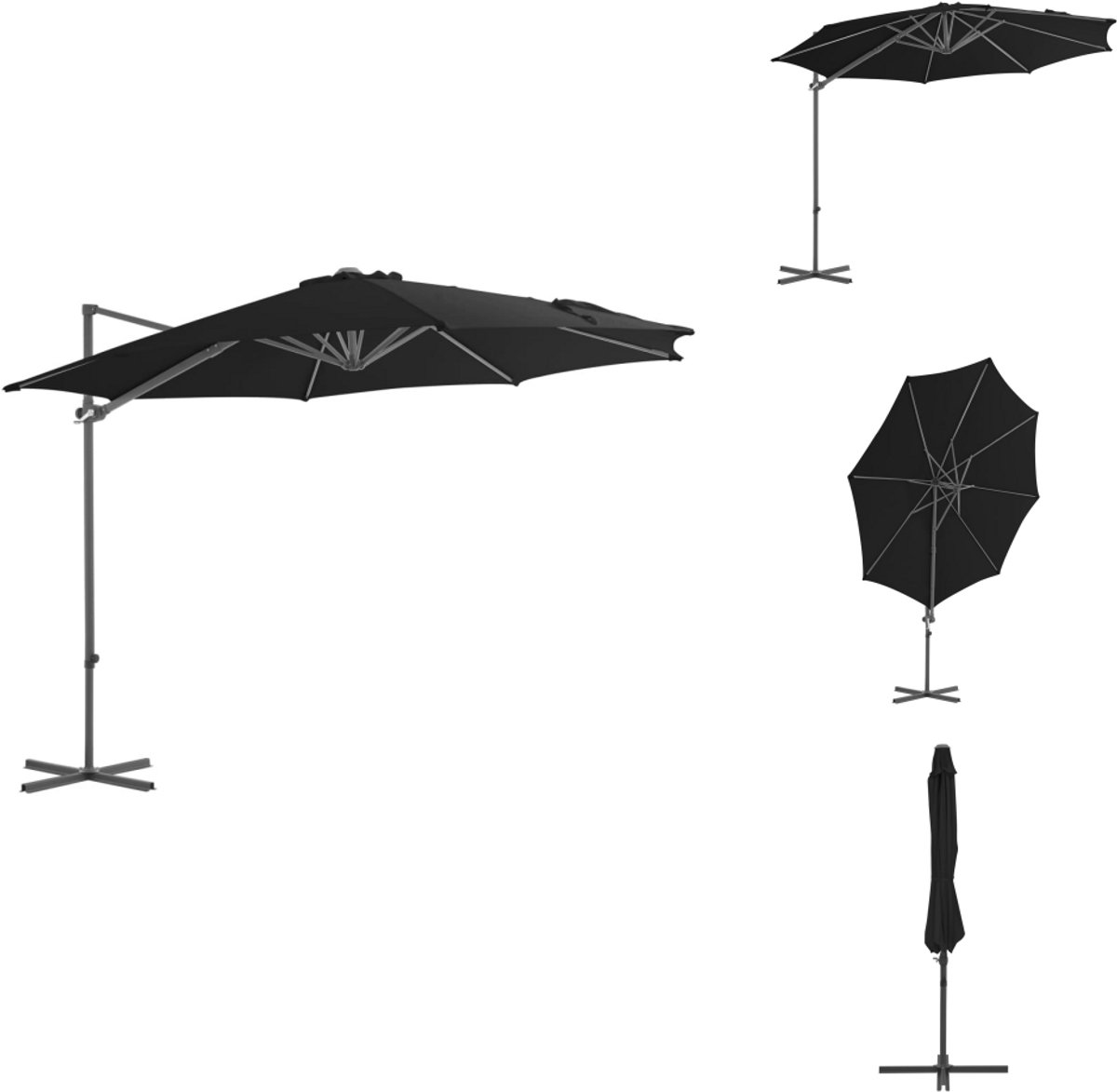 vidaXL Zweefparasol - Zweefparasols - Parasol - Tuinparasol - Zweefparasol met stalen paal 300 cm zwart (8721032993345)