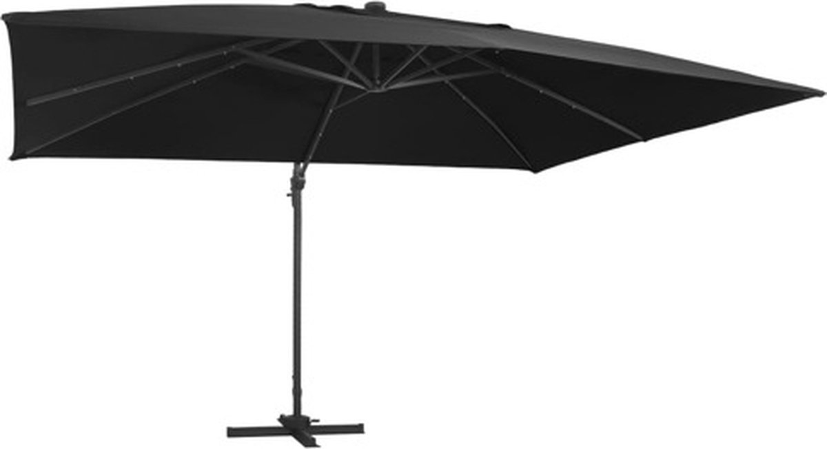 vidaXL - Zweefparasol - met - LED-verlichting - en - paal - 400x300 - cm - zwart (8719883759098)