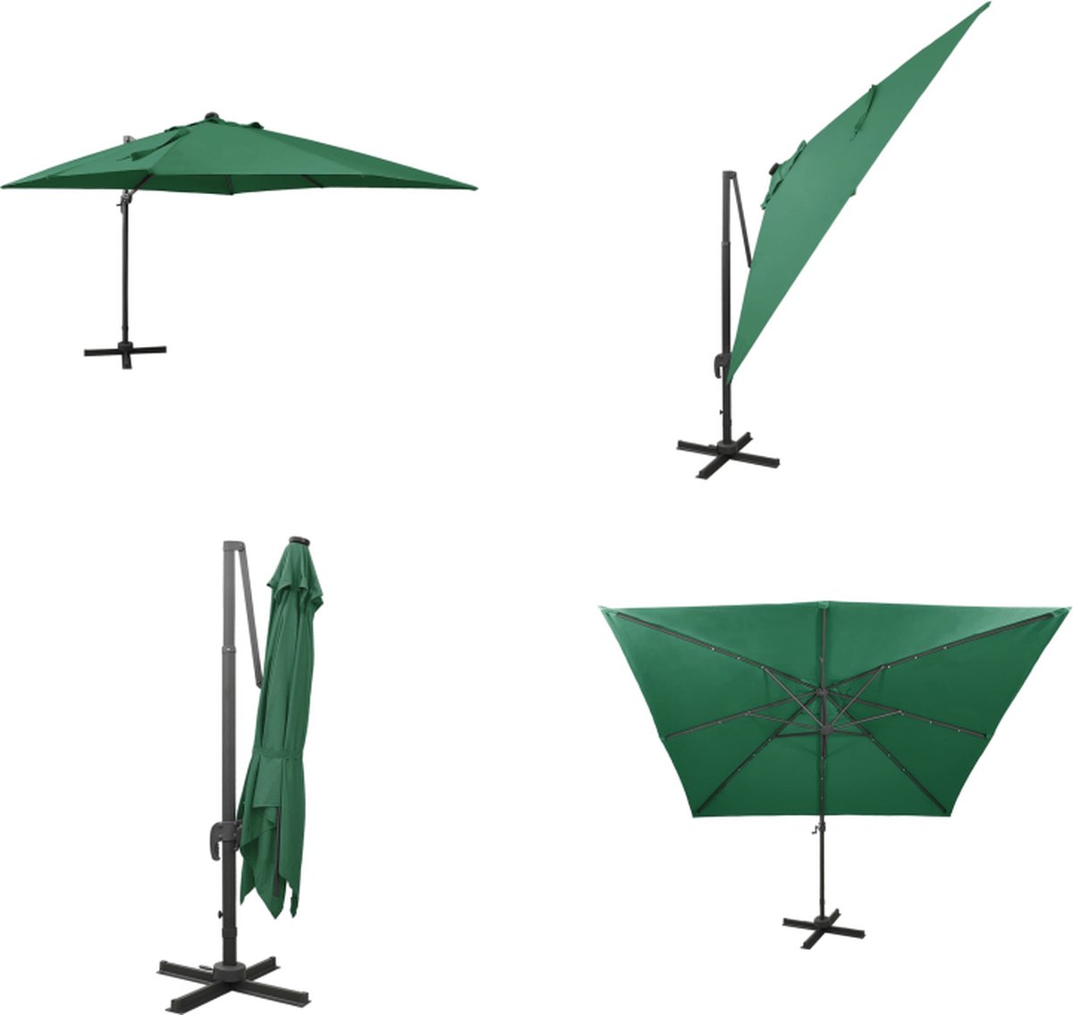 vidaXL Zweefparasol met paal en LED-verlichting 300 cm groen - Zweefparasol - Zweefparasols - Parasol - Tuinparasol (8721115543825)