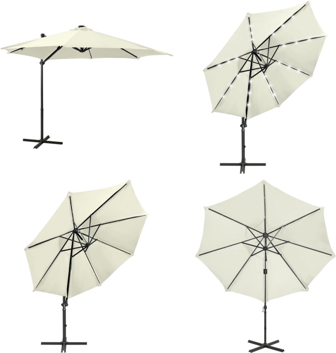 vidaXL Zweefparasol met paal en LED-verlichting 300 cm zandkleurig - Zweefparasol - Zweefparasols - Parasol - Tuinparasol (8721115524046)
