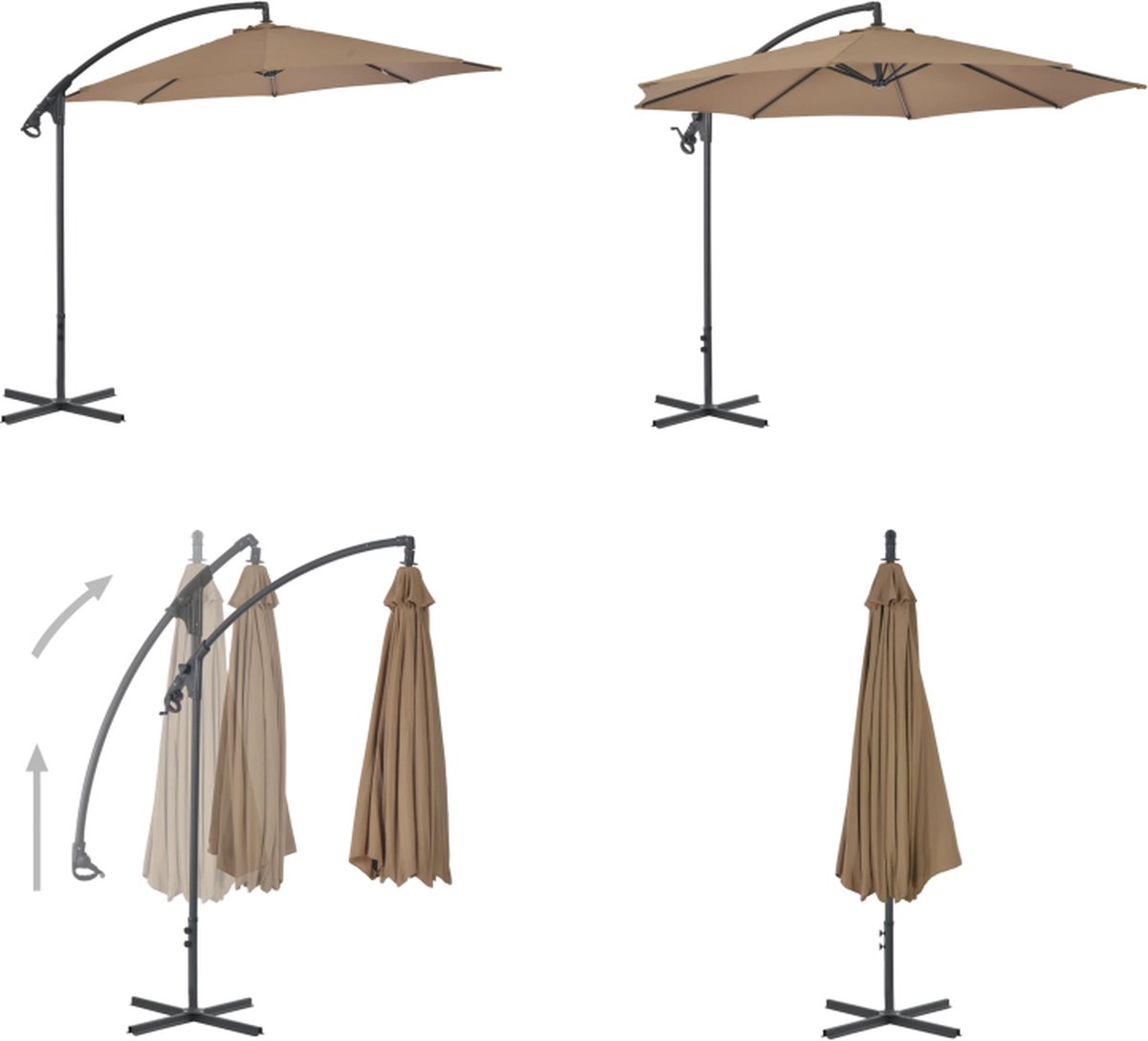 vidaXL Zweefparasol met stalen paal 300 cm taupe - Zweefparasol - Zweefparasols - Tuinparasol - Balkon Parasol (8721115534267)