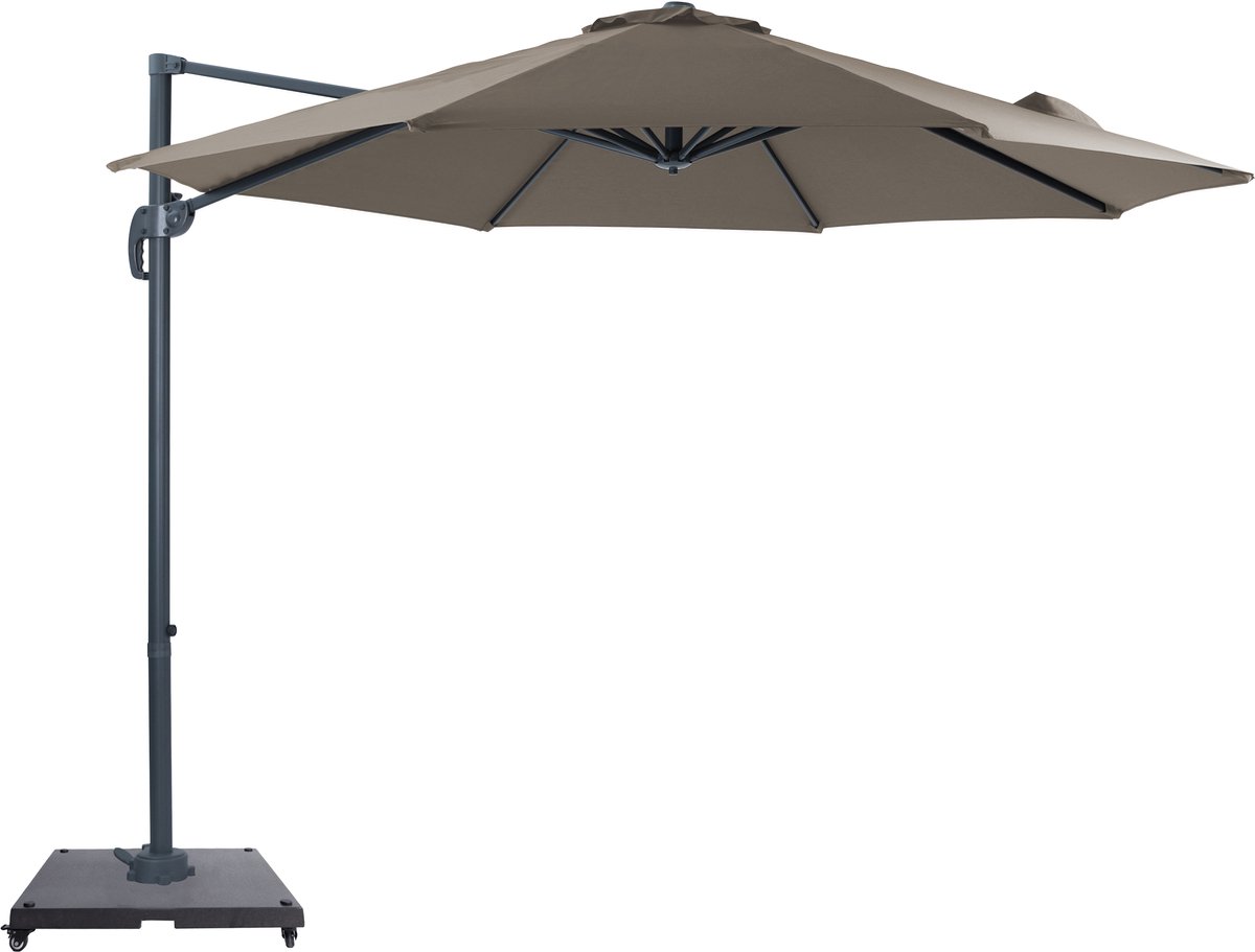 AXI Marisol Zweefparasol Ø 300cm Complete Set incl. Hoes & Parasolvoet met wielen Antraciet/taupe - Gepoedercoat aluminium frame met kruisvoet - 360° Draaibaar - Kantelbaar - UV werend doek (8720365068294)