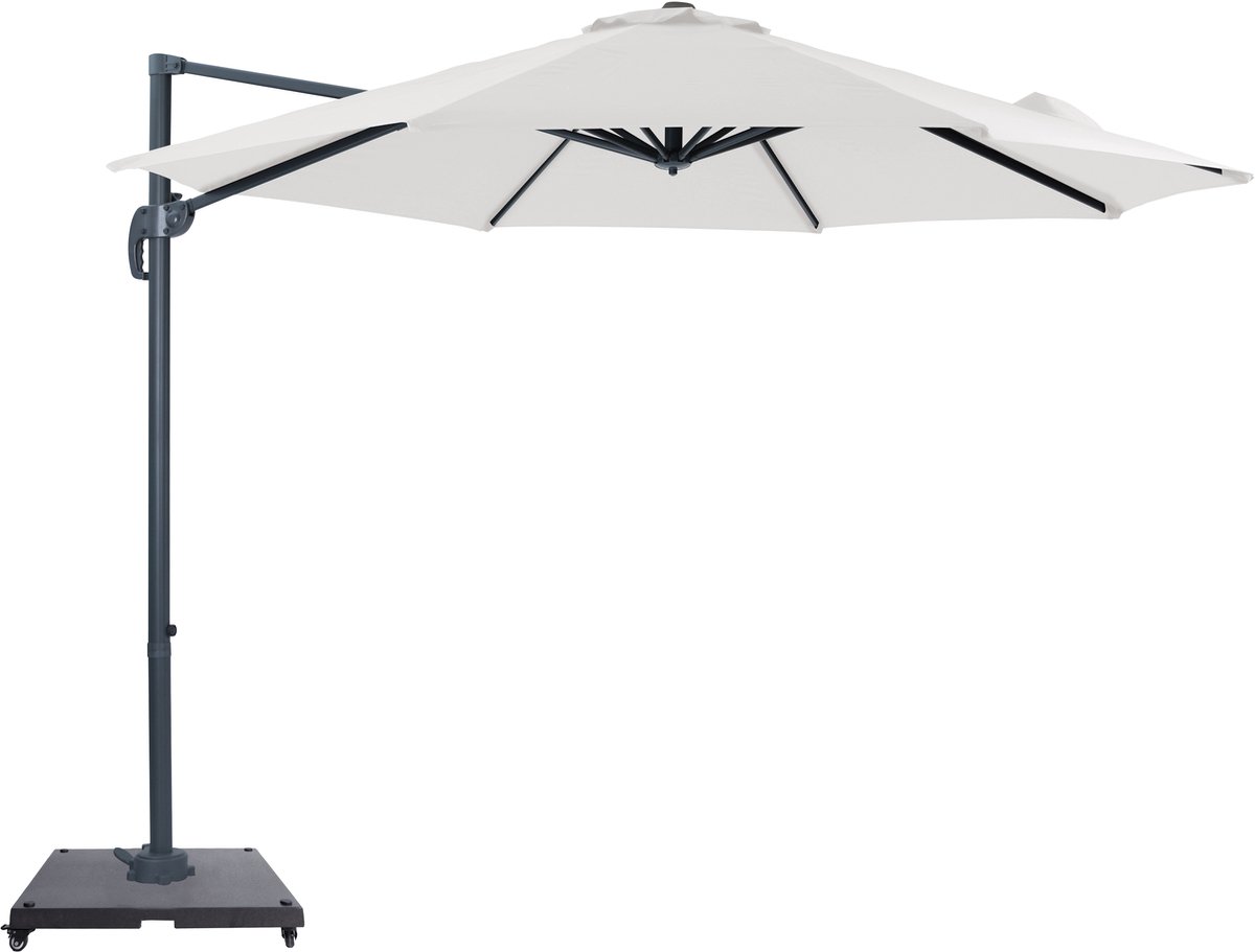 AXI Marisol Zweefparasol Ø 300cm Complete set incl. Hoes & Parasolvoet met wielen Antraciet/beige - Gepoedercoat aluminium frame met kruisvoet - 360° Draaibaar - Kantelbaar - UV werend doek (8720365068300)