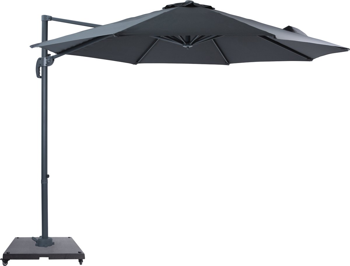 AXI Marisol Zweefparasol Ø 300cm Complete set incl. Hoes & Parasolvoet met wielen Antraciet/grijs - Gepoedercoat aluminium frame met kruisvoet - 360° Draaibaar - Kantelbaar - UV werend doek (8720365068287)