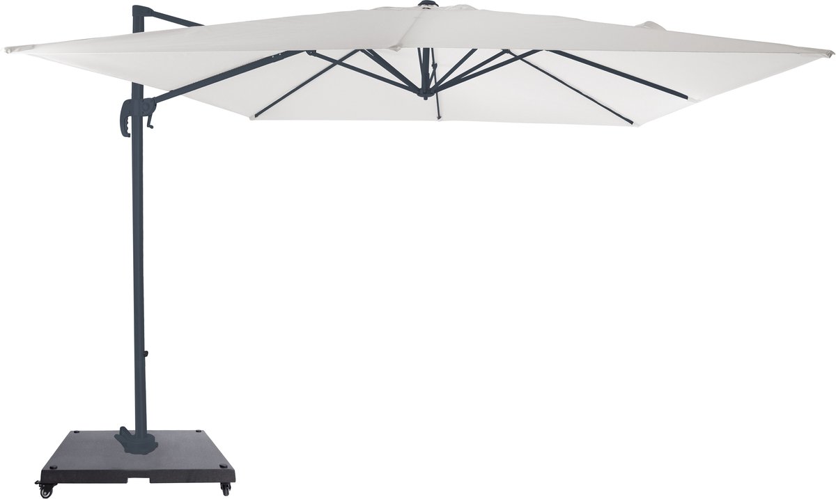 AXI Nima Zweefparasol 300x300 cm Complete set incl. Hoes & Parasolvoet met wielen Antraciet/beige - Gepoedercoat aluminium frame met kruisvoet - 360° Draaibaar - Kantelbaar - UV werend doek (8720365068249)