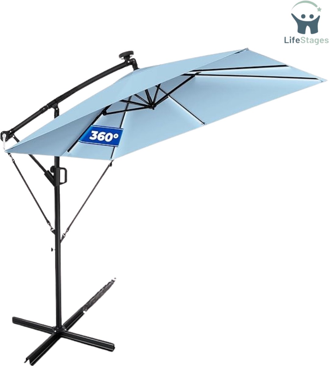 LifeStages - Zweefparasol Met Voet - Rechthoekig - Hoes - Windscherm Met Slinger Slingerparaplu Met Standaard UV-bescherming Waterafstotend Aluminium (8721197564053)