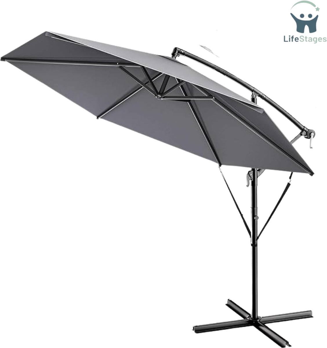 LifeStages - Zweefparasol Met Voet - UV-Bescherming 80+ Ø 300 CM Met Voet Beschermhoes Windbescherming Kantelbare Ronde Zwengel Tuin Balkon Parasol - Antraciet (8721197564015)