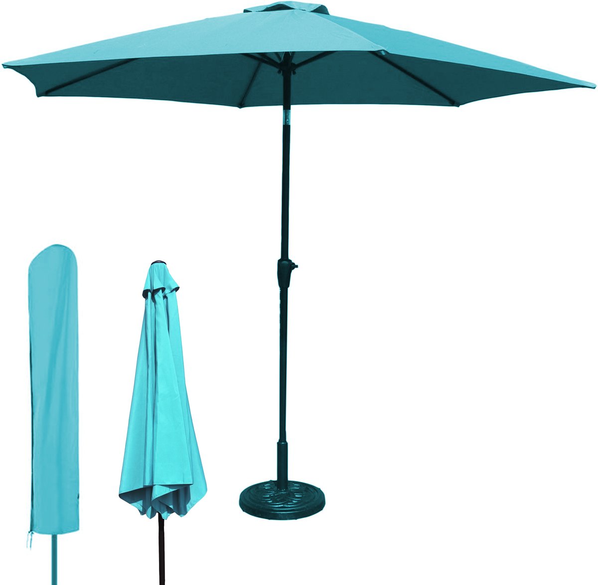 MaxxGarden Stokparasol - tuin en balkon parasol - opdraaisysteem - 300 cm - Blauw - Incl. Parasolhoes (5404022215568)