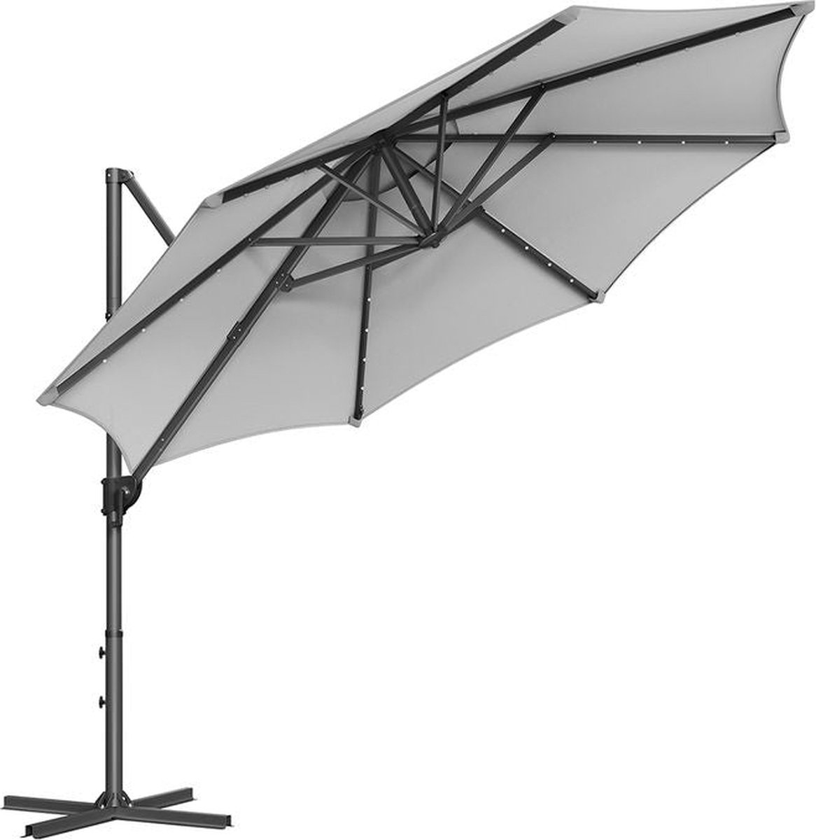 Parasol - Zweefparasol - Met zwengel - Met Verlichting - Grijs (6150715291249)