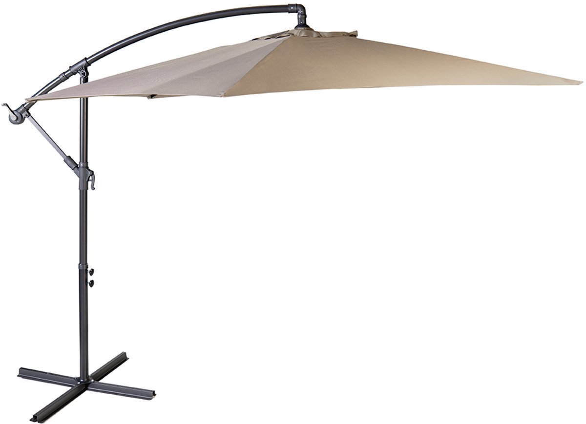 QLT Luxe XXL Zweefparasol met Parasolhoes - Ø 300 cm - Kantelbaar - Verstelbare Kantelhoek - Met parasolvoet - Waterbestendige Ronde Parasol - Taupe (7863931248810)