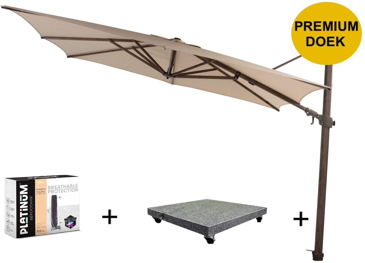 Siesta premium zweefparasol 300x300 cm wenge frame beach 4 Seasons Outdoor met 90KG voet en hoes (8720848330306)