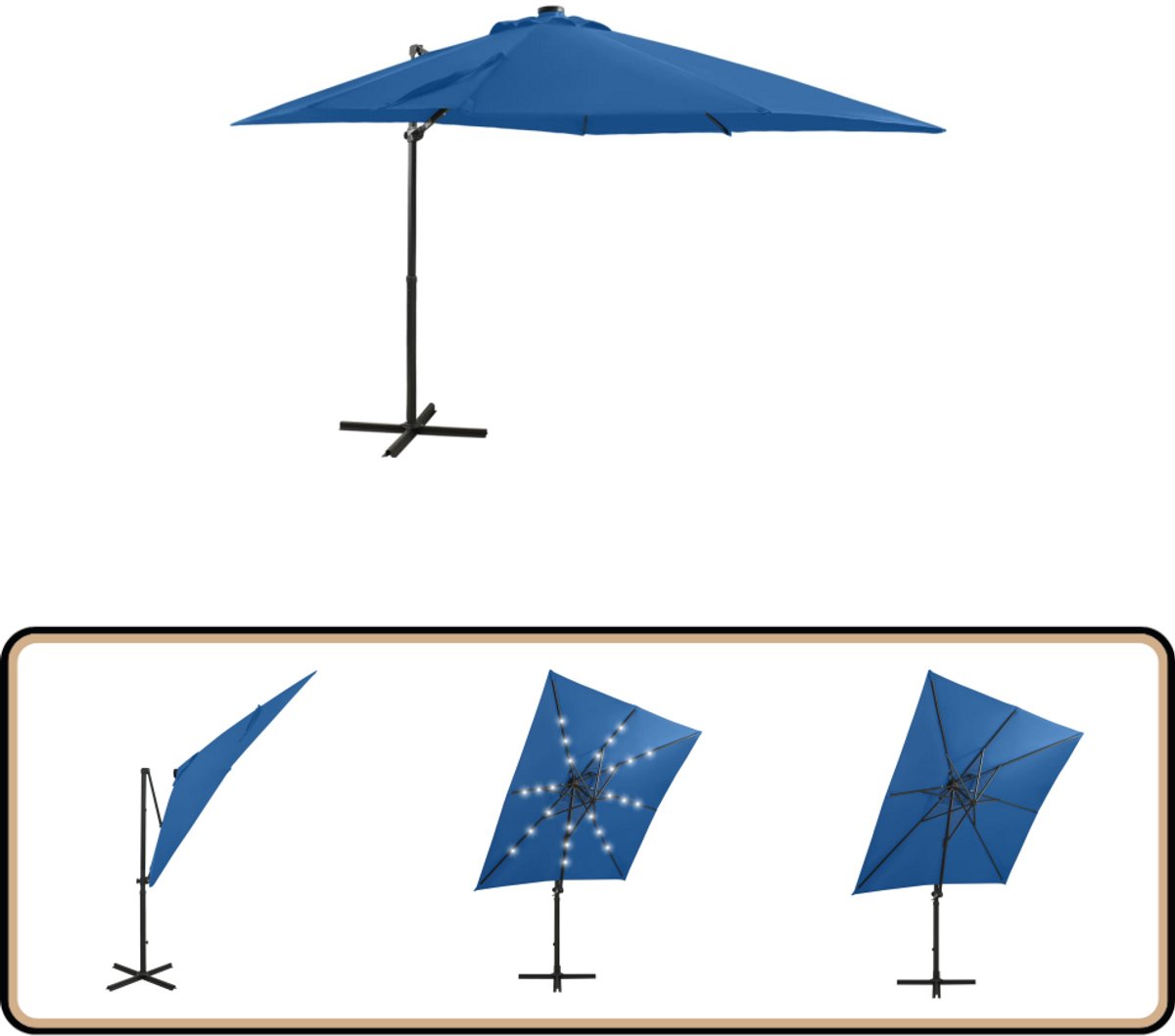 Zweefparasol 250 cm met LED-verlichting - Azuurblauw Tuinparasol - Parasol - LED-verlichting - Buitensfeer - Zomerseizoen (8113138714076)