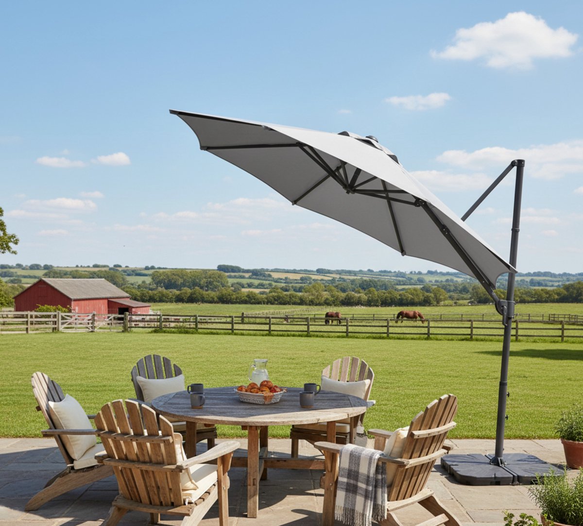 Zweefparasol 300 cm UPF 50+ met Slinger & Kruisvoet - Industrial Home Luxe Draaibare Tuinparasol - 360° Draaibaar & Kantelbaar - Duurzaam Staal & Polyester - Kleur: Duifgrijs (9504273436289)