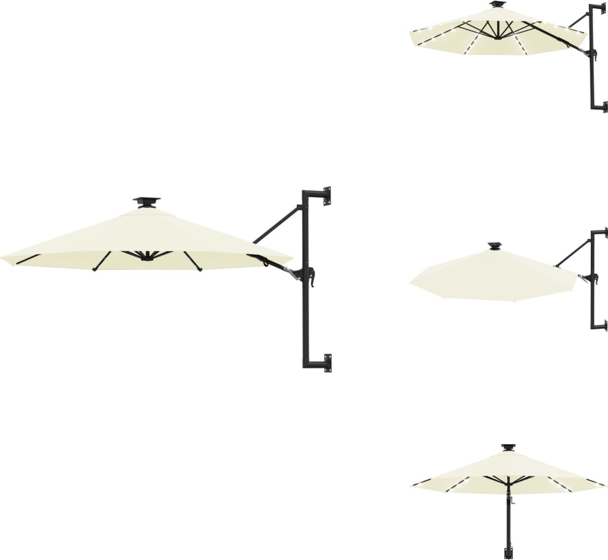 vidaXL Parasol - Parasols - Parasol Met LED - Wandparasol - Wandparasol met LED's 300 cm zandkleurig (8721032974856)