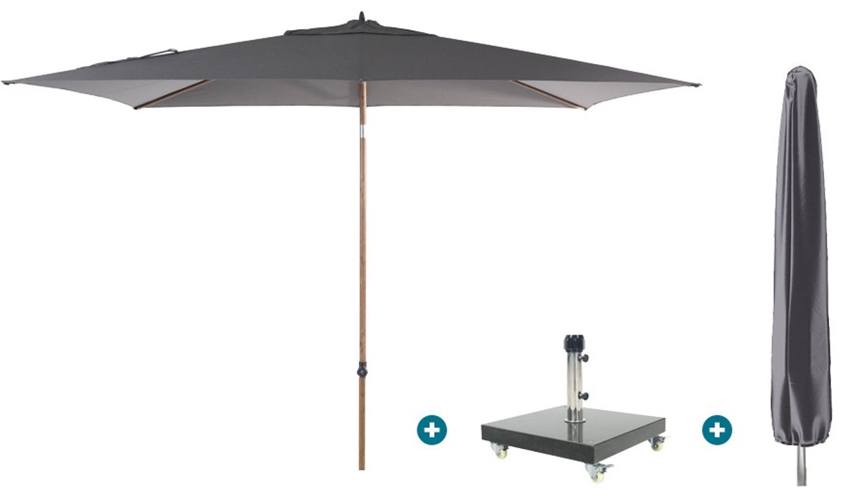 4SO Azzurro stokparasol 200x300 cm. - Houtlook/Charcoal Granada voet en hoes (6154116598549)