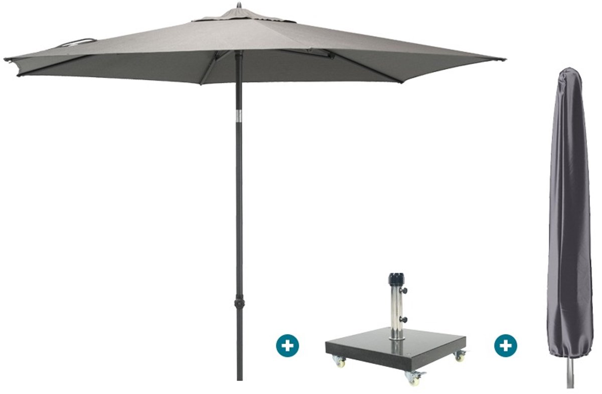4SO Azzurro stokparasol 300 cm. - Charcoal Granada voet en hoes (6154116464479)