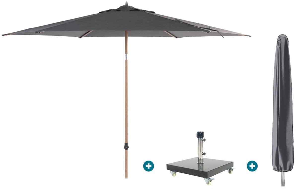 4SO Azzurro stokparasol 300 cm. - Houtlook/Charcoal Granada voet en hoes (6154116483456)